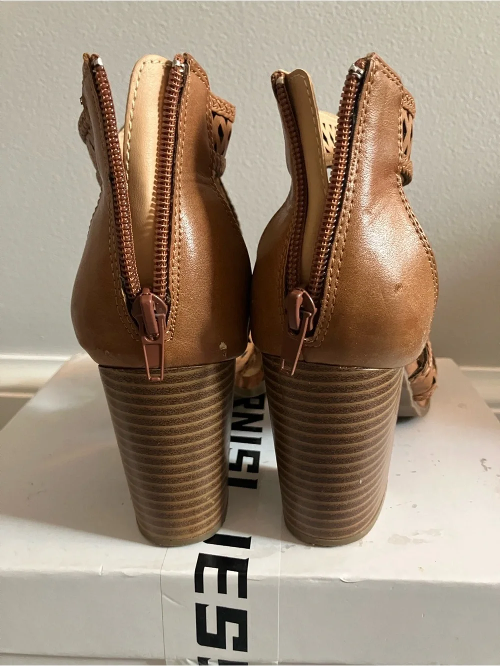 Women's Brown Square Heel with Mesh Cover size 8, 3.5